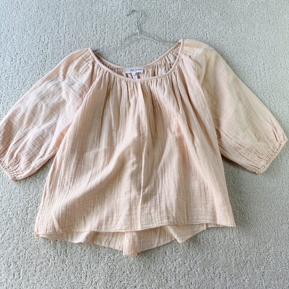 Apiece Apart Esa Blouse Women Size 0 Blush Pink Cotton Double Gauze 3/4 Sleeve